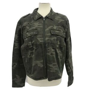 Good American Women's Camo Print Zip Up Military Jacket Size 0-1 Small New